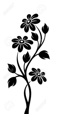 a black and white drawing of flowers on a white background