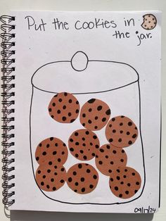 a drawing of cookies in a jar with the words put the cookies in the jar