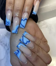 Brown Acrylic Nails, Nails Heart, Blue Acrylic Nails, Short Square Acrylic Nails