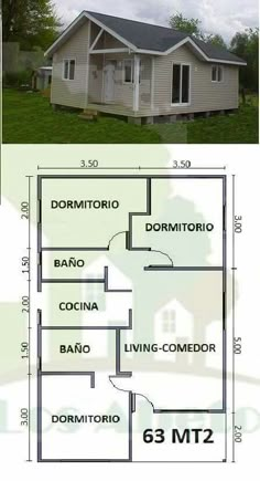 the floor plan for a small house with three bedroom and two bathrooms, which are located in