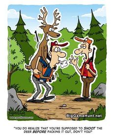 two cartoon characters are talking to each other in front of some trees and rocks with the caption, you can't tell if there is an antlers