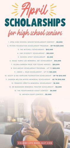 list of April deadline scholarships that senior year high school students can apply to win Easy Scholarships, Graduating High School, Application Essay, College Preparation