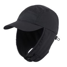 a black hat is shown with the visor open and it's side zipper undone