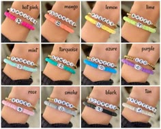 Preppy Name Bracelets, Zodiac Sign Clay Bead Bracelets, Named Beaded Bracelets, Clay Bead Word Bracelet Ideas, Cute Bracelet Ideas With Words, Names To Put On Bracelets, Clay Bead Bracelet Ideas Zodiac, Phrases For Bracelets, School Jewelry Ideas