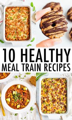 healthy meal with text overlay that reads 10 healthy meal train recipes