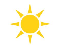 the sun is shown in yellow on a white background