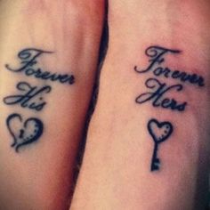 two tattoos that say forever, forever and never on their arms with keys in the shape of hearts