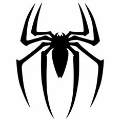 the spiderman logo is shown in black and white, with purple letters on it