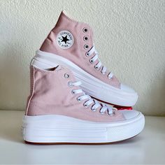 Converse Move High Top Platform Sneaker. A Bold, Projectile Platform Brings An Unexpected Edge, Without The Bulky Weight. Meanwhile, A Soft Pastel Pink Mauve Colored Canvas Adds A Pop Of Color To Any Outfit. The Platform Is Very Soft And Comfortable To Wear Throughout The Day. Condition: New Size: Women's 5 Color: Stone Mauve/White/White Style Code: A01369c -High Top Platform Sneaker. -Ortholite Cushioning For All-Day Comfort. -A Recycled Mesh Lining Keeps It Breathable. -Mauve Pink Colorway Elevates Your Look. -Lightweight, Projectile Platform Adds Height. Please Note: Box Has No Lid From A Clean And Smoke-Free Home. Will Be Packaged With Care! Tags: Converse Chuck Taylor All Star Hi Converse Move Platform, Converse Platform Black, Motorbike Aesthetic, Converse Chunky, Converse Move, High Top Platform Converse, Silver Glitter Shoes, Converse Platform, Converse Shoes Womens