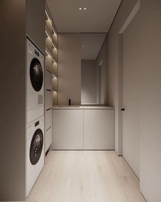 a washer and dryer in a very large room