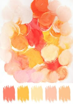 an abstract painting with many colors in the center, including oranges and pinks