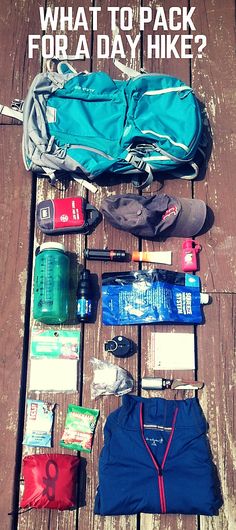 what to pack for a day hike on a wooden deck with text overlay that reads, what to pack for a day hike?