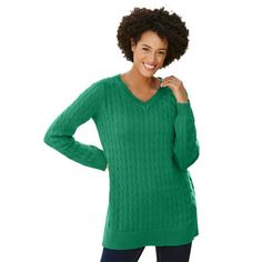 Woman Within Women's Plus Size Cable Knit V-Neck Pullover Sweater Pullover.Our Cable Knit V-Neck Pullover Sweater is the best of classic style and comfort. Knit in soft and breathable cotton, this style will keep you at just the right temperature. The texture is emphasized with a ribbed neckline, cuffs and hem accent. Layer it over a button-down shirt for a polished feel, or let it shine on its own. Side hem slits28" length100% Cotton, importedMachine washable. About the brand: At Woman Within w Womens Sweatshirts Fashion, Pullovers Outfit, Woman Within, Sweatshirt Women, Womens Crewneck, Plus Size Sweaters, Pullover Sweater Women, Half Zip Pullover, Knit Pullover