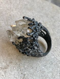 Bold Beautiful Sculpted  Sterling Silver Rock Quartz Crystal Cluster Vintage Ring Silver Handmade Rings, Crystal Outfit, Vintage Cuff Bracelet, Usa Jewelry, Sterling Silver Marcasite, Antique Necklace, Deco Jewelry, Fantasy Jewelry, Art Deco Jewelry