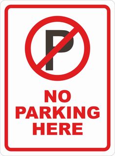 a no parking here sign with the words'no parking here'in red and black