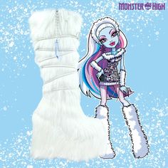 Monster High's Abbey boot is brought to life. Enhance your fashion with ABBEY BOMINABLE FROST - WHITE, showcasing a vegan fur upper in white, complete with laces and charming icicle and snowflake accents. The EVA sole is enveloped in white vegan fur and the rubber outsole offers lasting durability. A zippered back closure provides ease, as the 3 inch platform and 6 inch heel make a strong impression. Monster High Shoes, Monster High Abbey, Yru Shoes, Abbey Bominable, Monster High Pictures, Monster High Art, Fur Wrap, Cute Nikes, Swag Shoes