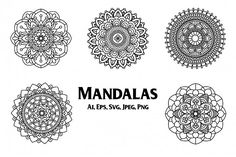 four circular designs in black and white with the words, mandals al - es style