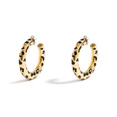 LARGE LEOPARDO HOOPS IN 18K YELLOW GOLD PLATED SILVER WITH ENAMEL DETAILS Leopard Print Jewelry, Large Gold Earrings, Leopard Earrings, Preppy Jewelry, Cute Gifts For Friends, Pretty Jewelry Necklaces, Hand Painted Earrings, Belly Jewelry, Painted Earrings