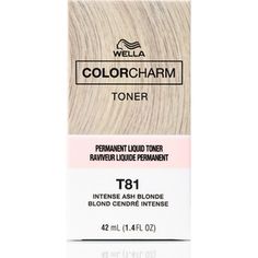 Wella Color Charm Liquid Toner - T81 Intense Ash Blonde / 1.4 oz. Wella Color Charm Permanent Liquid Hair Toner with Liquidfuse Technology saturates, penetrates and fuses with the hair to deliver vibrant color that is exceptionally fade resistant. The extra mild formulation is ideal for creating delicate shades of blonde - like platinum and beige and neutralizing unwanted warmth after lightening. Great for toning pure double processed blondes.Details: Vibrant, long-lasting, fade-resistant results Long-lasting, true-to-tone color Economical 1:2 mix ratio Tones Pre-Lightened Hair Evenly Removes Remaining Brass Liquifuse Technology Gentle To The Hair Color results true to tone Directions: Pre-lighten the hair to desired level before applying toner. Mix 1 part Wella Color Charm toning color wi Best Toner For Blonde Hair, Wella Color Charm Toner, Toner For Blonde Hair, Wella Hair Color, Wella Color Charm, Best Toner, Spa Prices, Liquid Hair, Hair Toner