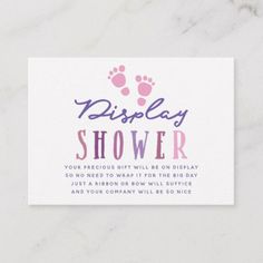 a white business card with the words display shower on it's front