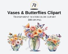 vases and butterflies clipart transparent watercolor clipart 300 dpix png