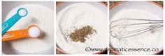 three pictures showing different stages of making cake mix in a bowl with whisk and spoon