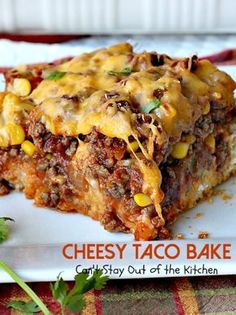 cheesy taco bake on a white plate