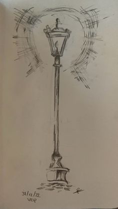 a pencil drawing of a street light