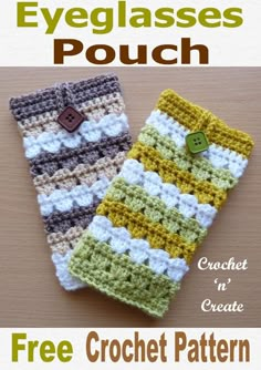 two crocheted cell phone cases sitting next to each other