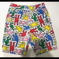 New With Tags Never Worn Or Used Keith Harling Multi Color Sweatshorts Casual Multicolor Bottoms With Graphic Print, Casual Multicolor Graphic Print Bottoms, Fun Relaxed Fit Shorts, Fun Shorts With Elastic Waistband, Multicolor Graphic Print Bottoms For Vacation, Multicolor Graphic Print Bottoms For Summer, Casual Multicolor Bermuda Bottoms, Fun Multicolor Bottoms With Graphic Print, Casual Multicolor Swim Trunks With Elastic Waistband