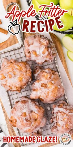 apples and cinnamon donuts on a cooling rack with the title apple cider recipe