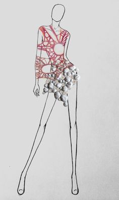 a drawing of a woman's dress with beads on it