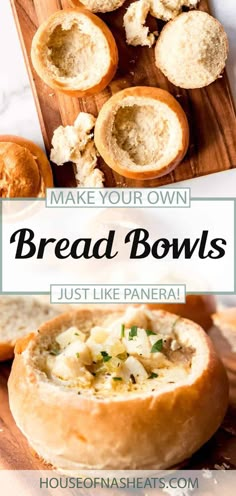 bread bowls with text overlay that reads make your own bread bowls just like panera