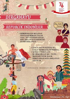 an advertisement for the indonesian festival, depicting people in traditional dress and on bicycles with flags