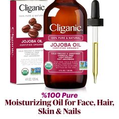 Cliganic Organic Jojoba Oil, 100% Pure (4oz) | Moisturizing Oil for Face, Hair, Skin & Nails | Natural Cold Pressed Hexane Free | Base Carrier Oil Organic Castor Oil, Organic Argan Oil, Carrier Oil, Oil Moisturizer, Face Hair, Natural Skincare, Carrier Oils, Facial Oil, Body Hair