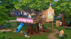 the children's play area in the game is made up of wood and has a tree house