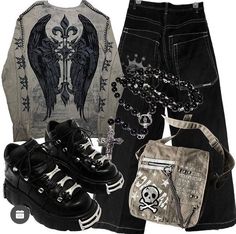 Emo Masculine Outfits, Emo Grunge Outfits Male, Black Aesthetic Grunge Outfit, Affliction Clothing, Punk Style Outfits, New Rock