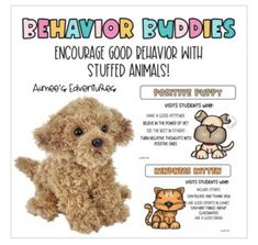 a stuffed animal is shown in front of an advertisement for the behavior buddies program, which includes