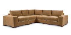 a brown sectional couch with two reclinings on the back and one end facing each other