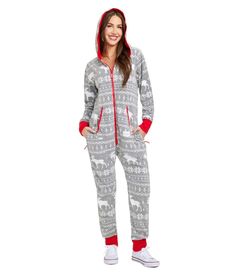 Ladies, want to look stunning in ski wear without having to venture outside? Combine your outdoors-loving side with your chill-out mode in this Women's Grey Moose Christmas Onesie. Hoodie Footie, Christmas Onesies, Holiday Jumpsuit, Moose Christmas, Elves Christmas, Turkey Leg, Ugly Christmas Sweater Women, Tipsy Elves, Turkey Legs