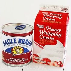 an eagle brand ice cream can next to a box of whipped cream