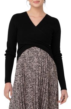 Keep your look perfectly polished with this cropped faux-wrap sweater fashioned with hidden panels for easy nursing access. Surplice V-neck Long sleeves 54% acrylic, 42% nylon, 4% elastane Hand wash, dry flat Imported Fall And Winter Maternity Outfits, Maternity Crop Tops, Casual Maternity Dress, Nursing Sweater, Winter Maternity Outfits, Winter Maternity, Pregnancy Outfits, Crop Top Outfits, Maternity Sweater