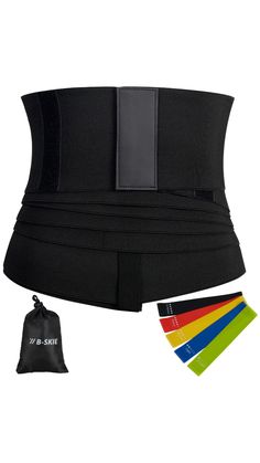 the waist belt is black and has four different color bands on it, including one for each