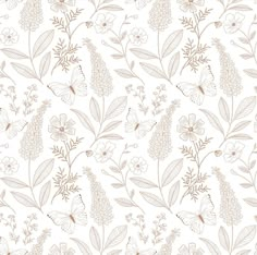 a white and brown floral wallpaper with lots of flowers