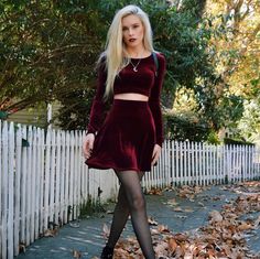 Handmade and Made to Order available in size S, M, and L. 2-piece Crop Top and Skirt Set **Shown in Burgundy** *Solid Velvet *High Waist *Skater Skirt *Long Sleeve *Stretch Velvet Model- Lauren Calaway travelsizesupermodel.com Photo- Scott Ford Sleeve Homecoming Dress, Moda Ulzzang, Long Sleeve Homecoming Dress, Long Sleeve Velvet Dress, Dress Velvet, Burgundy Velvet, Twin Set, Stretch Velvet, Komplette Outfits