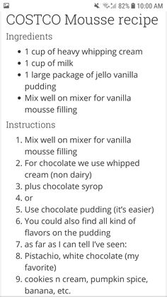 the recipe for chocolate mousse recipe is shown in this screenshoto screen