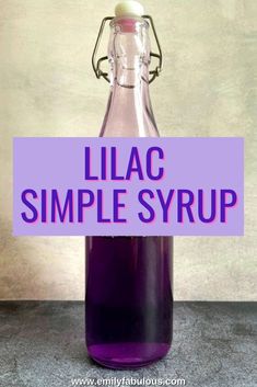 a purple liquid bottle with the words lilac simple syrup