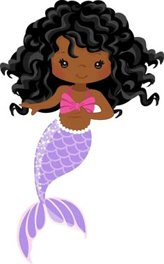 a little mermaid with long black hair wearing a pink bow