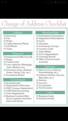 the change of address checklist is shown in this screenshote screen shot from an iphone
