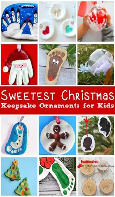 the cover of sweetest christmas keepsake ornaments for kids